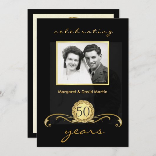 Uitnodigingen voor 50-jarig jubileumfeest met vint (Voorkant / Achterkant)