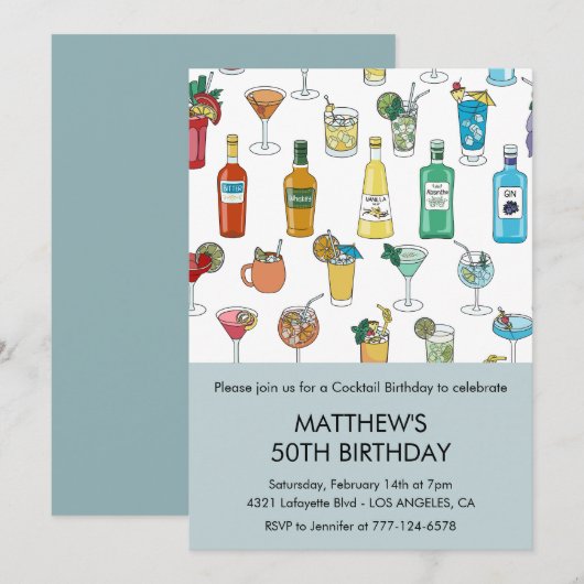 Uitnodigingen voor 50e verjaardag Cocktail Contemp (Voorkant / Achterkant)
