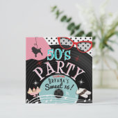 Uitnodigingen voor 50's 1950's Record themafeest (Staand voorkant)