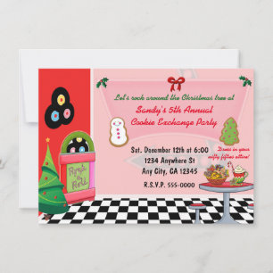 Uitnodigingen voor 50's Diner Kerst Cookie Uitwiss