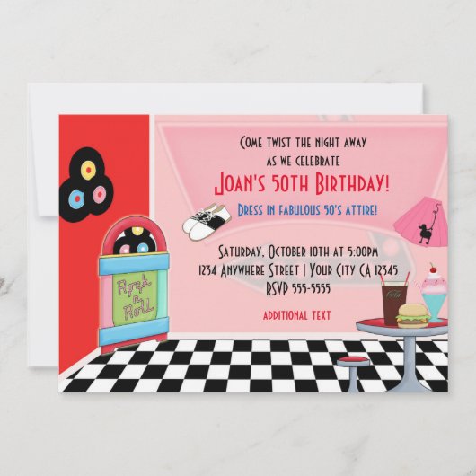 Uitnodigingen voor 50's Fifties Diner Sock Hop-fee (Voorkant)