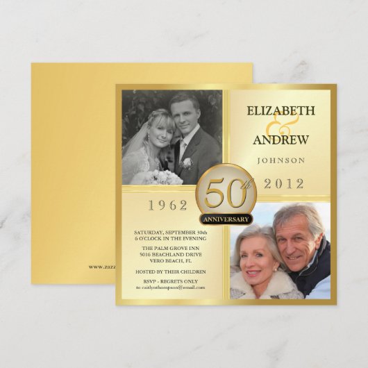 Uitnodigingen voor 50ste gouden huwelijksjubileum  (Voorkant / Achterkant)
