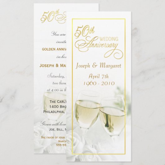Uitnodigingen voor 50ste trouwjubileum - Hoge uitn (Voorkant / Achterkant)
