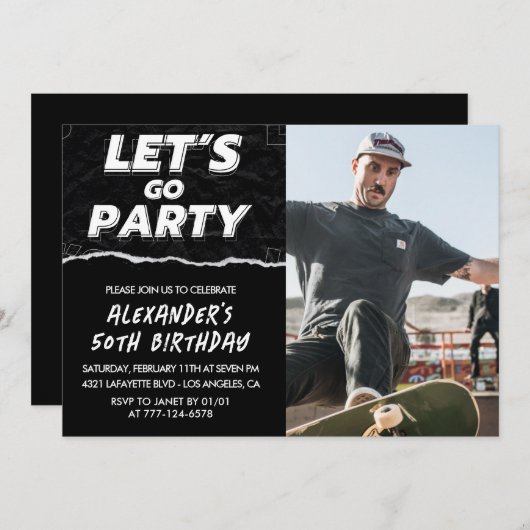 Uitnodigingen voor 50ste verjaardag Mannen Zwart F (Voorkant / Achterkant)