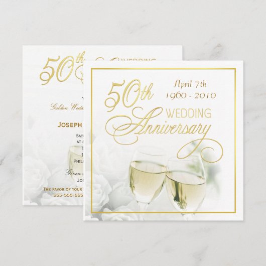 Uitnodigingen voor 50ste verparty - vierkant (Voorkant / Achterkant)