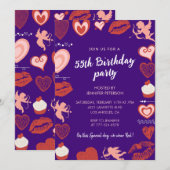 Uitnodigingen voor 55ste verjaardag Paarse Cute Ha (Voorkant / Achterkant)