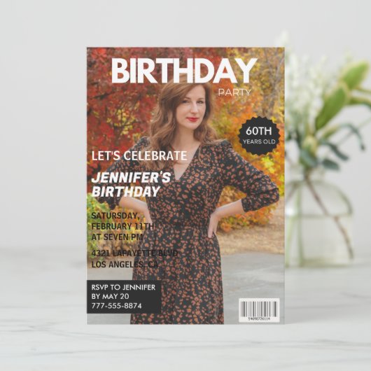 Uitnodigingen voor 60e verjaardag voor haar Tijdsc (Staand voorkant)