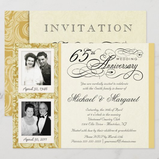 Uitnodigingen voor 65-jarig jubileum - vroeger en  (Voorkant / Achterkant)