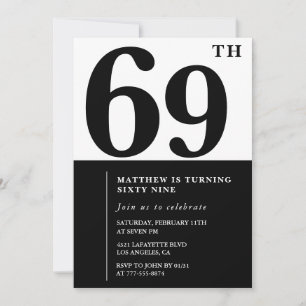 Uitnodigingen voor 69e verjaardag Zwart en Wit Ele