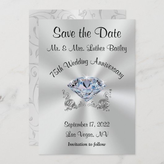 Uitnodigingen voor 75-jarig huwelijksjubileum Save (Voorkant / Achterkant)