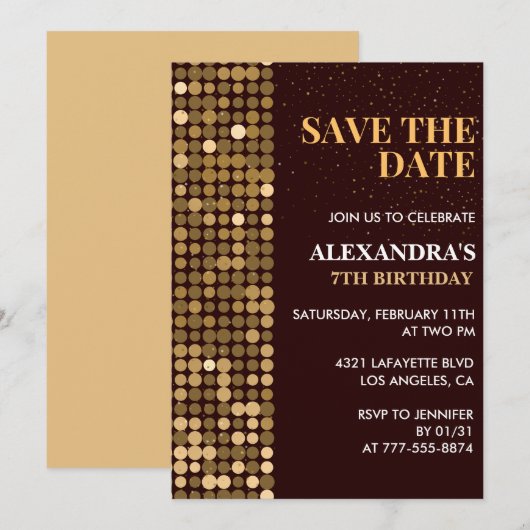 Uitnodigingen voor 7e verjaardag Save the date Gou (Voorkant / Achterkant)