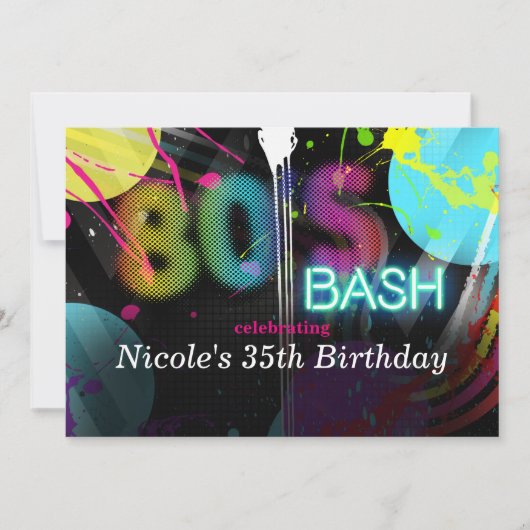 Uitnodigingen voor 80's Bash Retro Splash-verjaard (Voorkant)