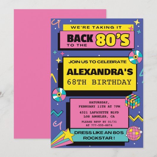 Uitnodigingen voor 80s feest Budget Retro 68e verj (Voorkant / Achterkant)