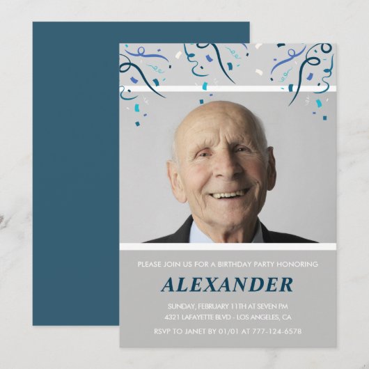 Uitnodigingen voor 95e verjaardag Heren Confetti F (Voorkant / Achterkant)
