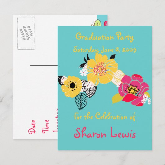 Uitnodigingen voor afstudeerfeest, briefkaart (Voorkant / Achterkant)