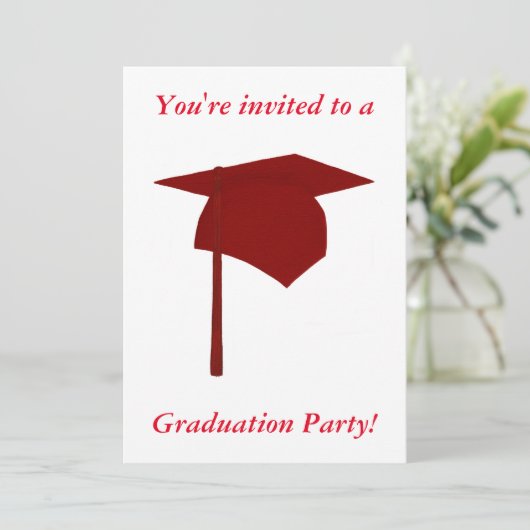Uitnodigingen voor afstudeerfeestjes, rood Pet & k (Staand voorkant)
