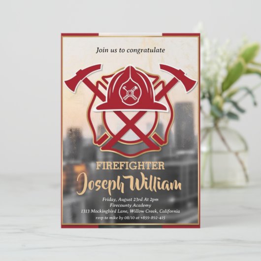 Uitnodigingen voor afstuderen brandweerman (Staand voorkant)