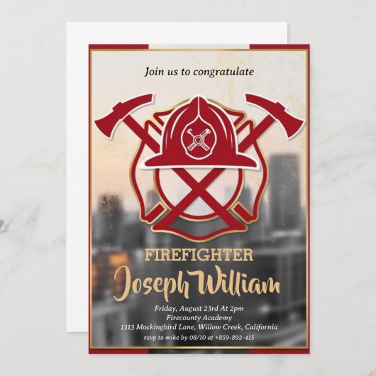 Uitnodigingen voor afstuderen brandweerman (Voorkant / Achterkant)