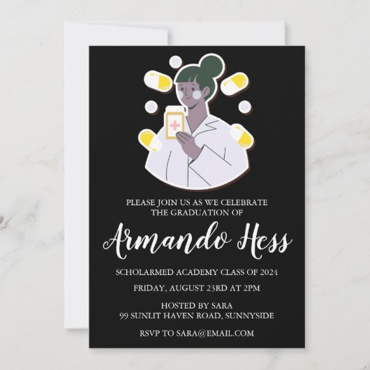 Uitnodigingen voor afstuderen in de apotheek (Voorkant)