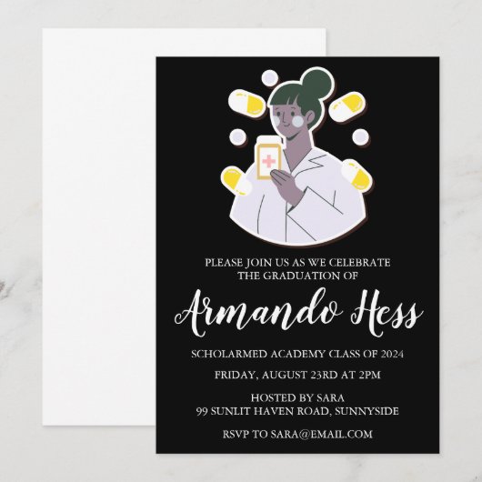 Uitnodigingen voor afstuderen in de apotheek (Voorkant / Achterkant)