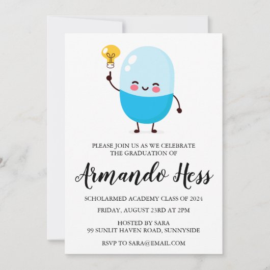 Uitnodigingen voor afstuderen in de apotheek (Voorkant)