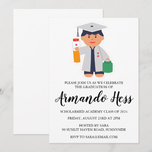 Uitnodigingen voor afstuderen in de apotheek (Voorkant / Achterkant)