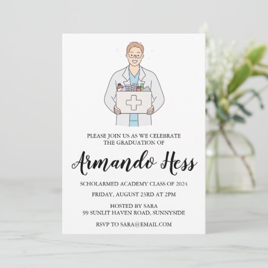 Uitnodigingen voor afstuderen in de apotheek (Staand voorkant)