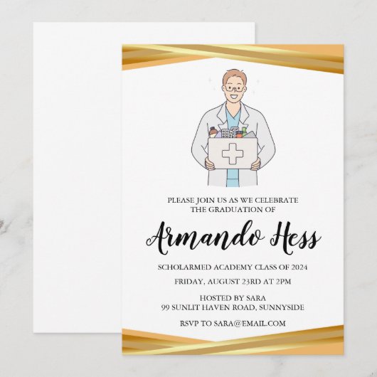 Uitnodigingen voor afstuderen in de apotheek (Voorkant / Achterkant)