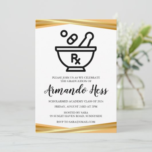 Uitnodigingen voor afstuderen in de apotheek (Staand voorkant)
