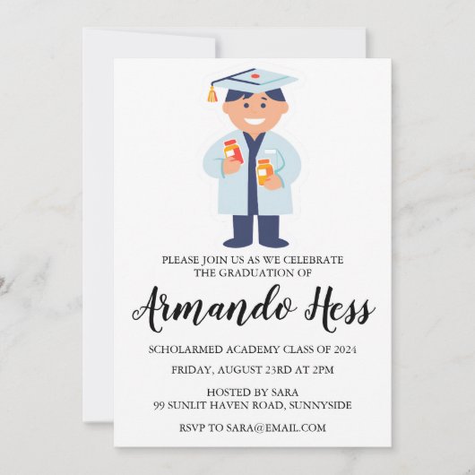 Uitnodigingen voor afstuderen in de apotheek (Voorkant)