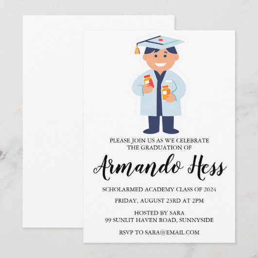 Uitnodigingen voor afstuderen in de apotheek (Voorkant / Achterkant)