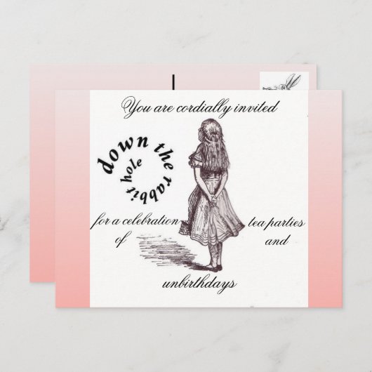 Uitnodigingen voor Alice en Wonderland (Voorkant / Achterkant)