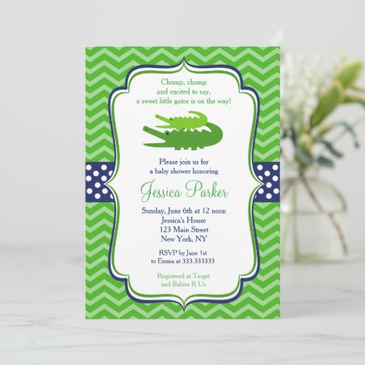 Uitnodigingen voor Alligator Baby Shower (Staand voorkant)