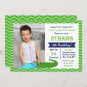 Uitnodigingen voor alligator verjaardagsfeestje (Voorkant / Achterkant)