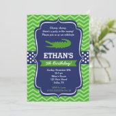 Uitnodigingen voor alligator verjaardagsfeestje (Staand voorkant)