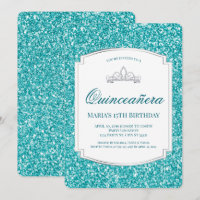 Uitnodigingen voor Aqua Glitter Quinceañera
