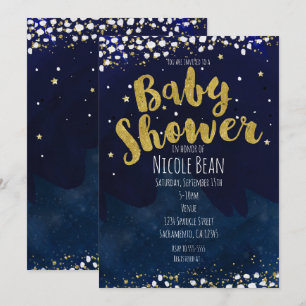 Uitnodigingen voor baby shower Blue & Gold Sterren