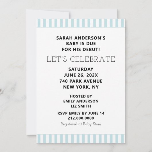 Uitnodigingen voor babyborrel voor jongen (Achterkant)