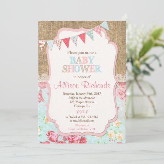 Uitnodigingen voor babydouche voor meisjes braadla (Staand voorkant)