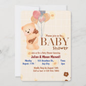 Uitnodigingen voor babydouches - Beige en blauw Sc (Achterkant)