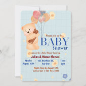 Uitnodigingen voor babydouches - Beige en blauw Sc (Voorkant)