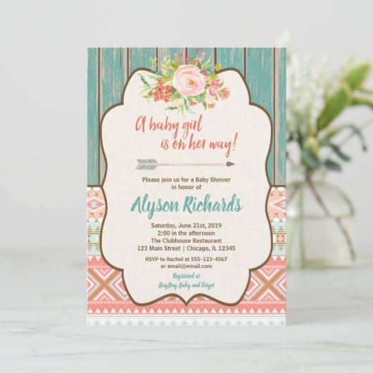 Uitnodigingen voor babydouches voor meisjes, baby  (Staand voorkant)