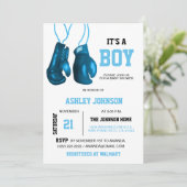 Uitnodigingen voor babyfeestje met boks handschoen (Staand voorkant)