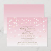 Uitnodigingen voor baby's met roze hartbaby's (Voorkant / Achterkant)