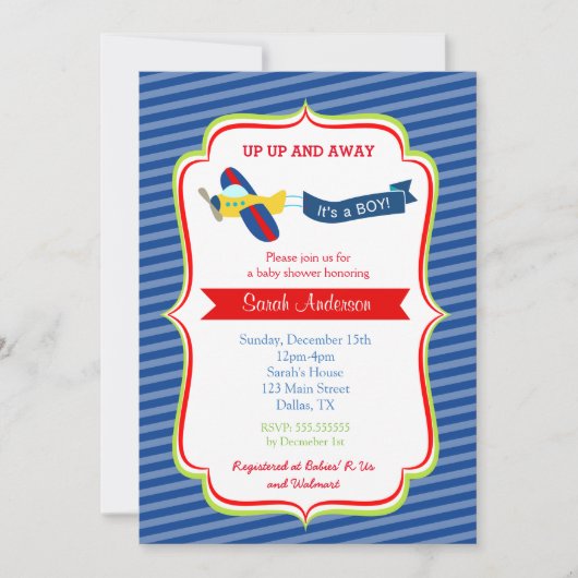 Uitnodigingen voor babyshower in het vliegtuig (Voorkant)