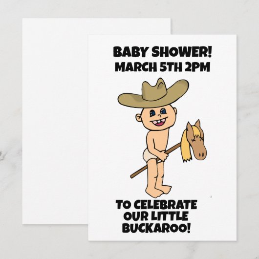 UITNODIGINGEN VOOR BABYSHOWER LITTLE BOY COWBOY (Voorkant / Achterkant)