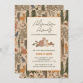 Uitnodigingen voor babyshower met bosdieren voor j (Voorkant / Achterkant)