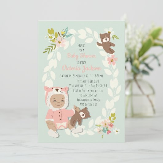 Uitnodigingen voor babyshower Woodland Beer (Staand voorkant)