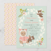 Uitnodigingen voor babyshower Woodland Beer (Voorkant / Achterkant)