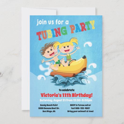 Uitnodigingen voor bananenboot verjaardagsfeest (Voorkant)